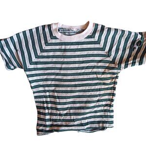 XXS 1OF1 Vintage 1950's T-shirt Top Green Striped Knit Handmade Distress Atomic